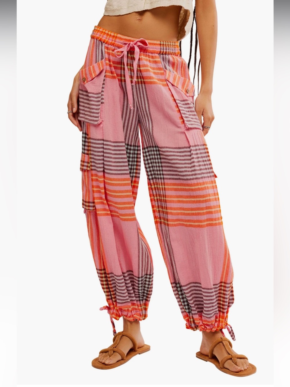 FREE PEOPLE Crafted Plaid Cargo Pants